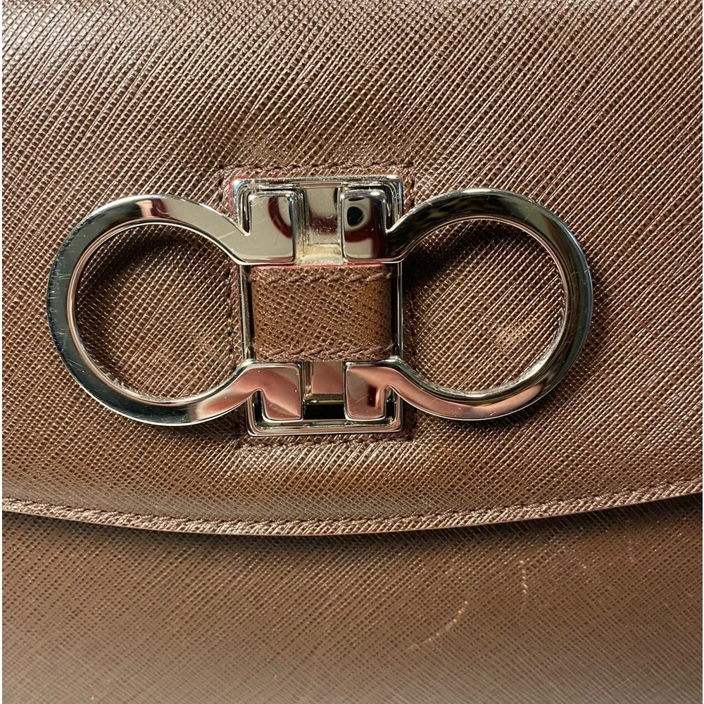 Rare Vintage Salvatore Ferragamo Double Gancini Large Saffiano Leather Bag - Picture 6 of 14